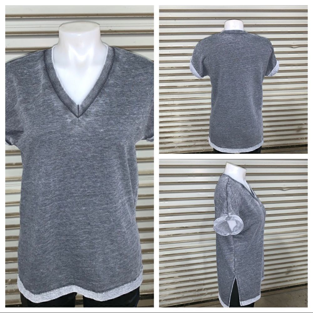 Alternative Apparel top sweatshirt short sleeve gray V neck top cotton blend XS